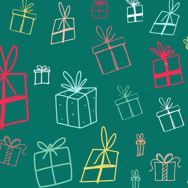 Des cadeaux dessinés colorés sur un fond vert foncé. Des cadeaux dessinés colorés sur un fond vert foncé.