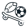 Icone sports et plein air, skateboard et ballon de foot et rugby
